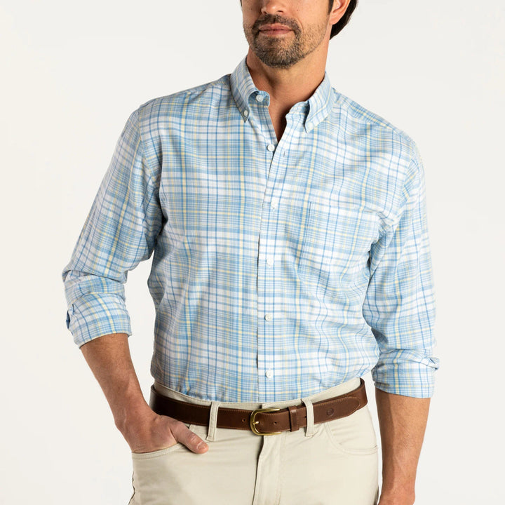 Duck Head Harkins Cotton Twill Plaid Sport Shirt: Light Blue