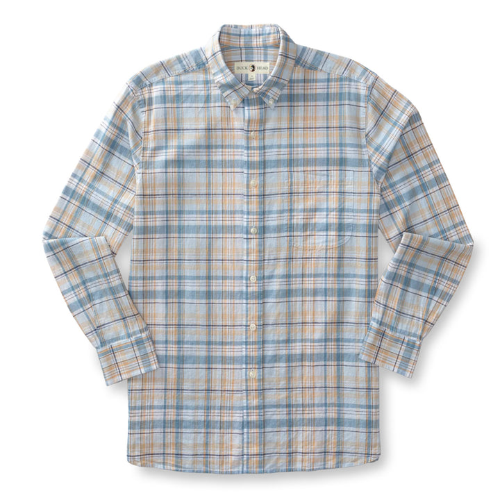 Duck Head Kinston Plaid Linen Cotton Oxford Sport Shirt: Sky Blue