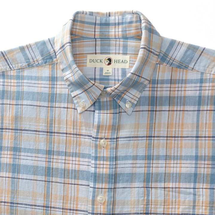 Duck Head Kinston Plaid Linen Cotton Oxford Sport Shirt: Sky Blue