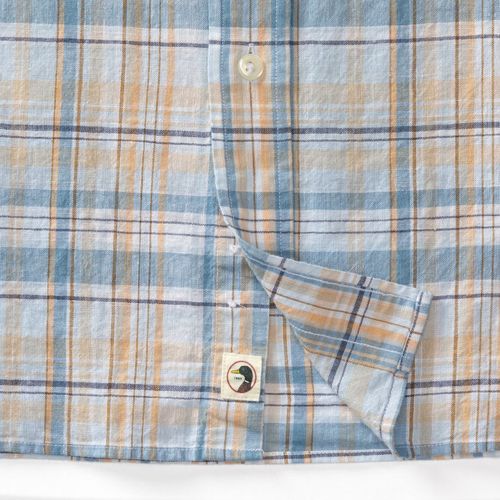 Duck Head Kinston Plaid Linen Cotton Oxford Sport Shirt: Sky Blue