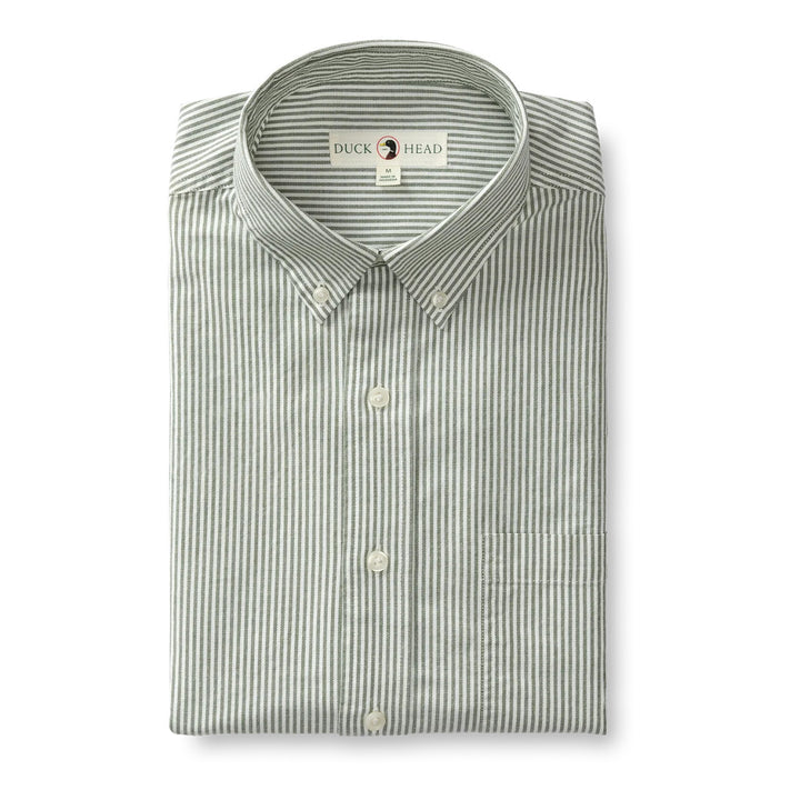 Duck Head Collins Stripe Cotton Oxford Sport Shirt: Pine Green