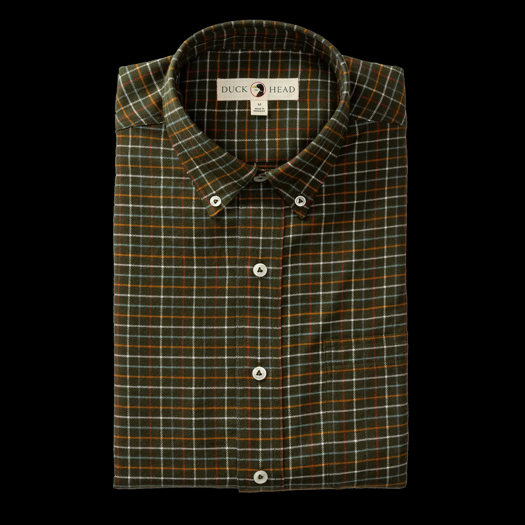 Duck Head Clement Plaid Cotton Flannel Sport Shirt: Dark Forest