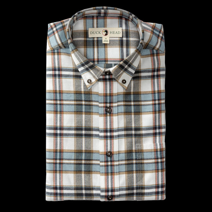 Duck Head Russin Plaid Cotton Flannel Sport Shirt: Soft White