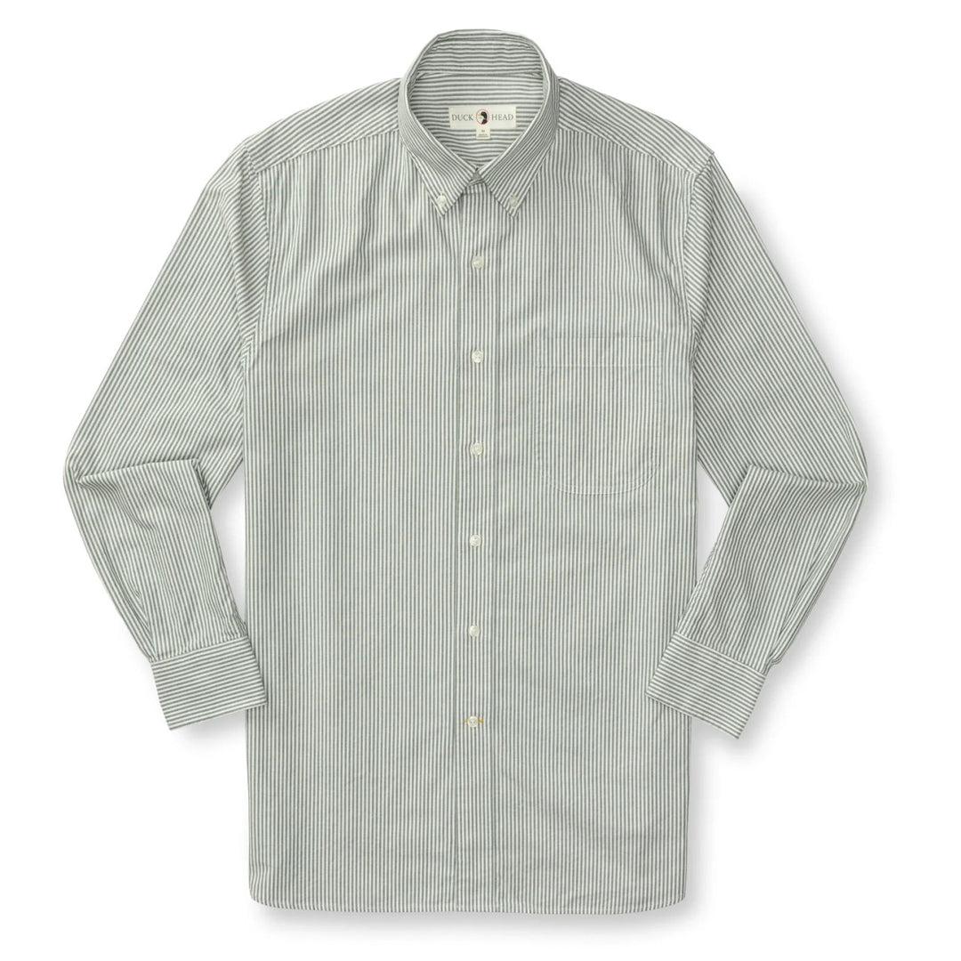 Duck Head Collins Stripe Cotton Oxford Sport Shirt: Pine Green