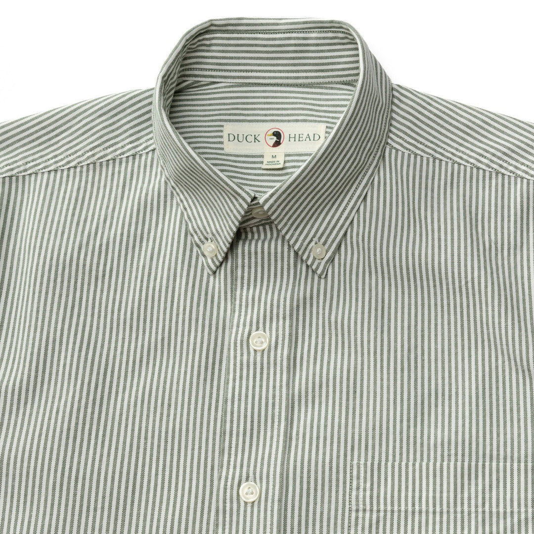 Duck Head Collins Stripe Cotton Oxford Sport Shirt: Pine Green