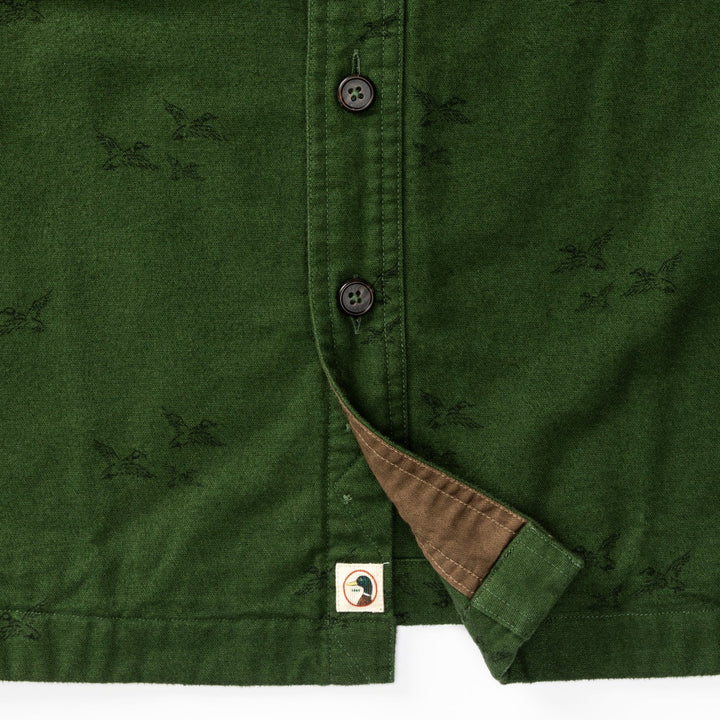 Duck Head Slater Moleskin Overshirt: Pine Green Print