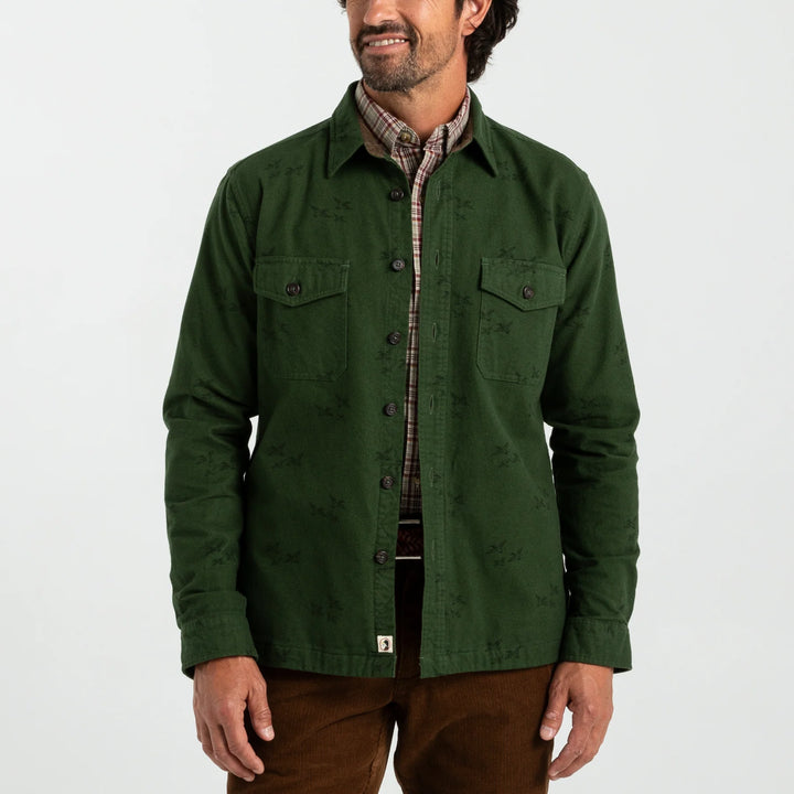 Duck Head Slater Moleskin Overshirt: Pine Green Print