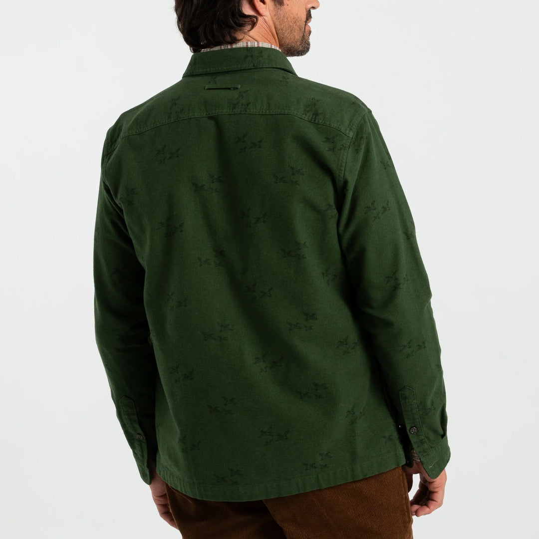 Duck Head Slater Moleskin Overshirt: Pine Green Print