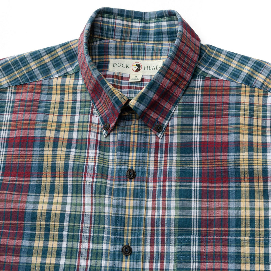 Duck Head Reid Plaid Cotton Slub Sport Shirt: Coronet Blue