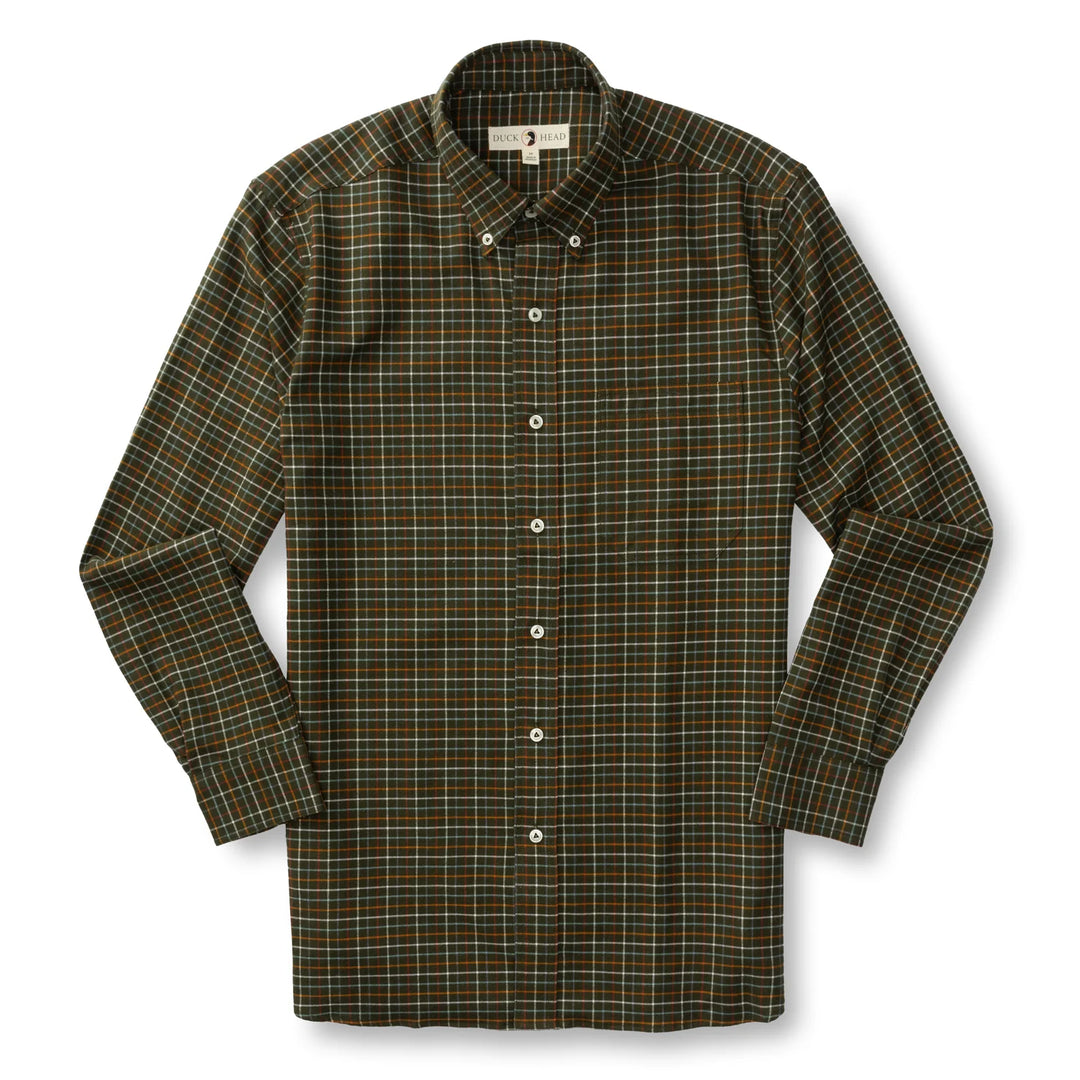 Duck Head Clement Plaid Cotton Flannel Sport Shirt: Dark Forest