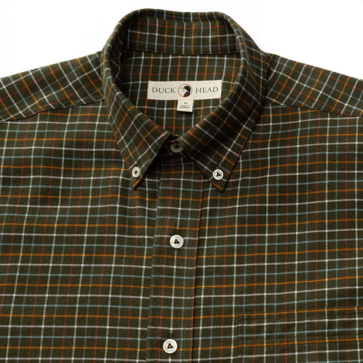 Duck Head Clement Plaid Cotton Flannel Sport Shirt: Dark Forest