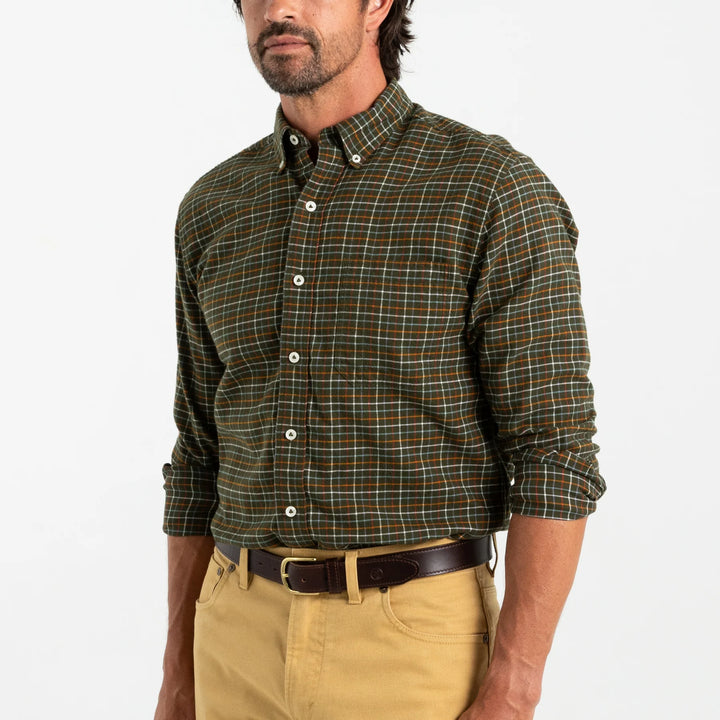 Duck Head Clement Plaid Cotton Flannel Sport Shirt: Dark Forest