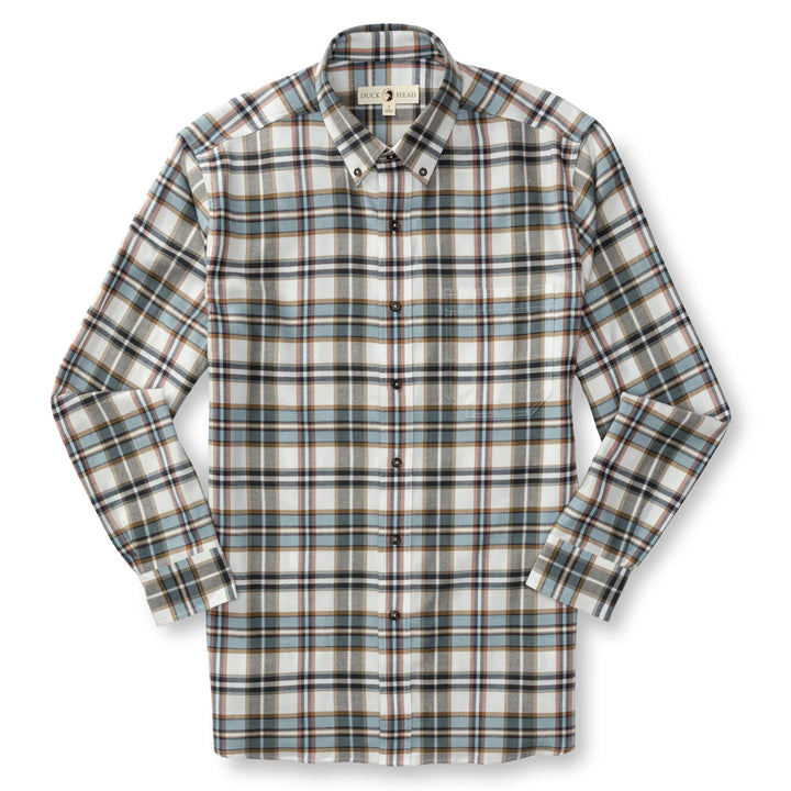 Duck Head Russin Plaid Cotton Flannel Sport Shirt: Soft White