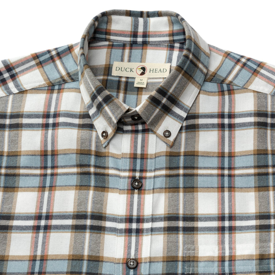 Duck Head Russin Plaid Cotton Flannel Sport Shirt: Soft White