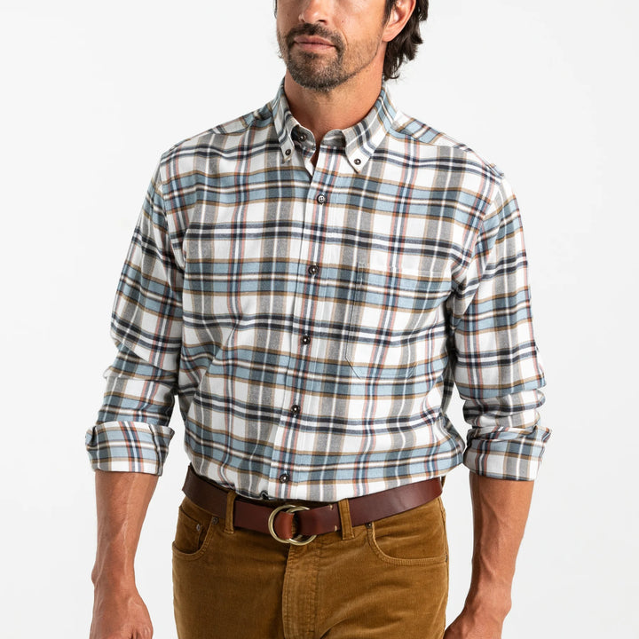 Duck Head Russin Plaid Cotton Flannel Sport Shirt: Soft White