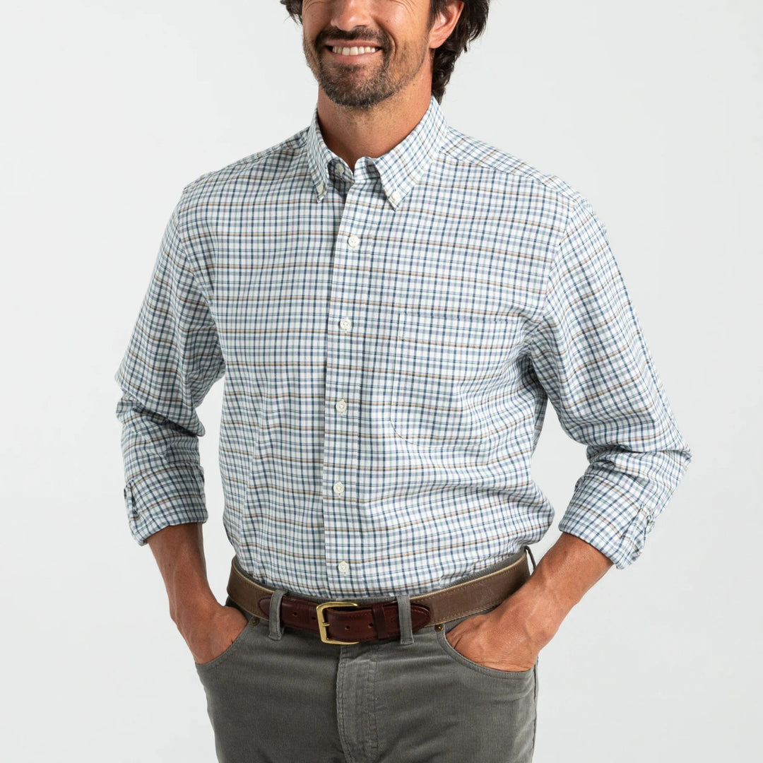 Duck Head Dafton Plaid Cotton Oxford Sport Shirt: Stone Blue