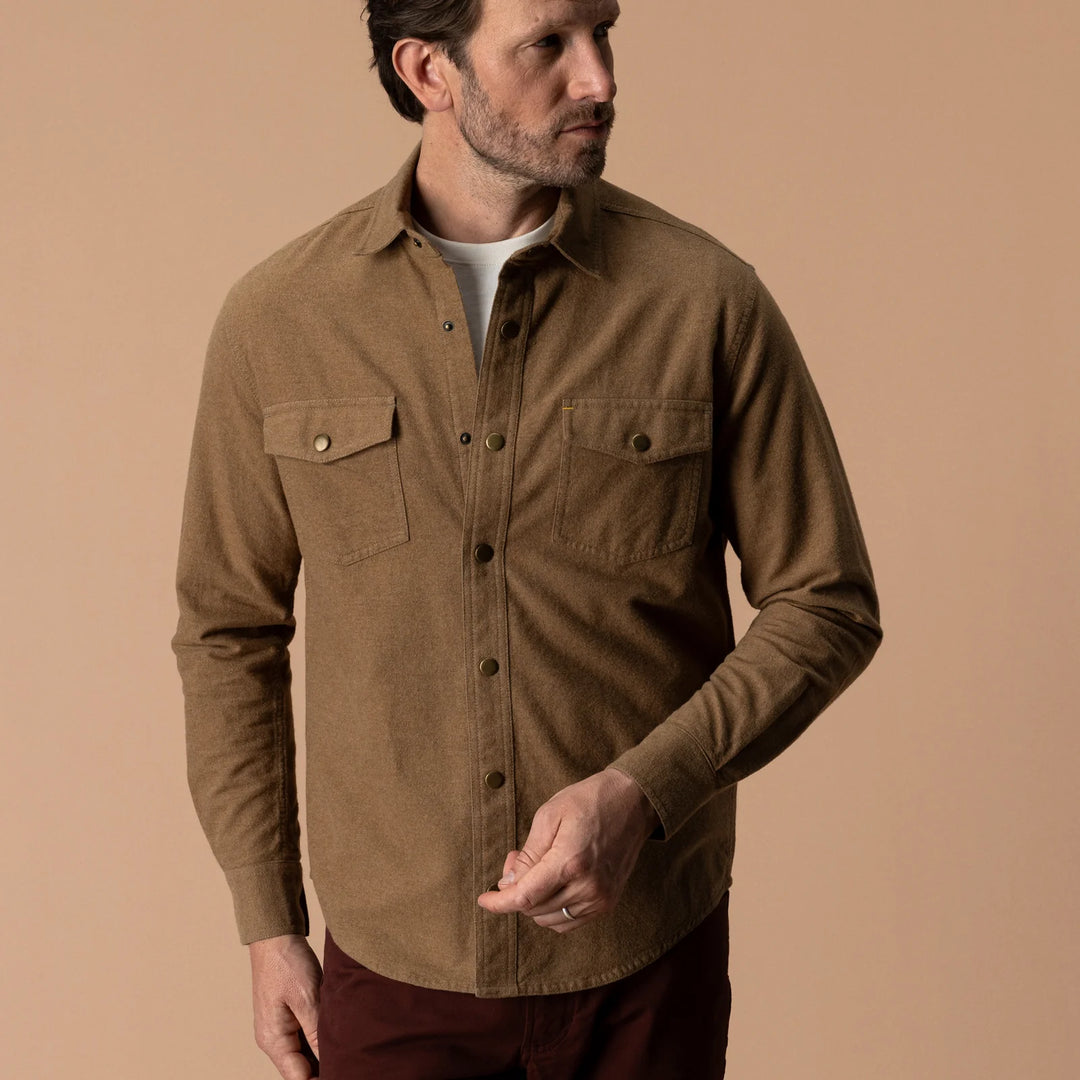 Duck Head Brushed Canvas Snap Shirt Pyne Solid: Bronze Brown
