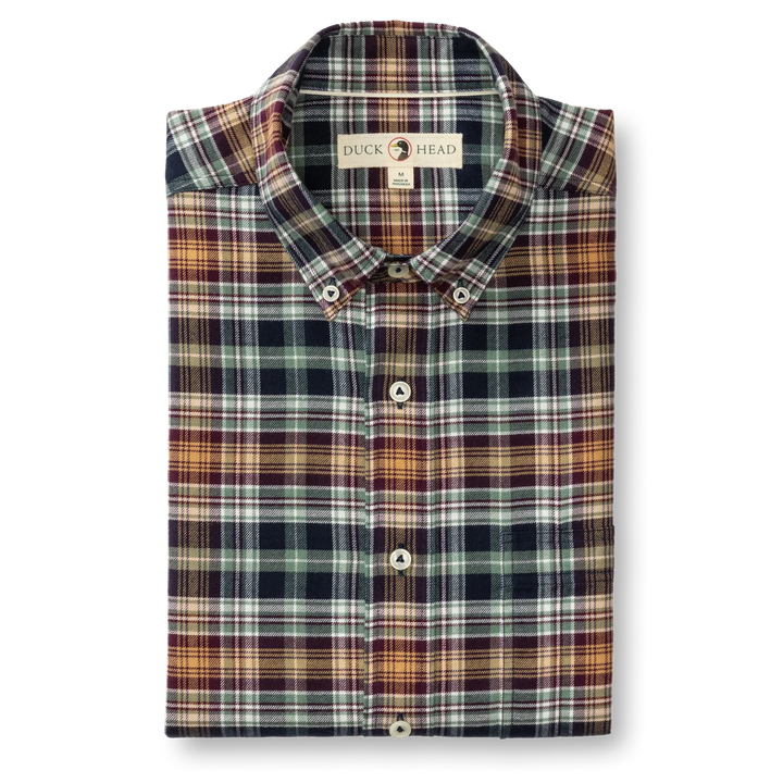 Duck Head Cotton Flannel Sport Shirt: Eckard Plaid Maritime Blue