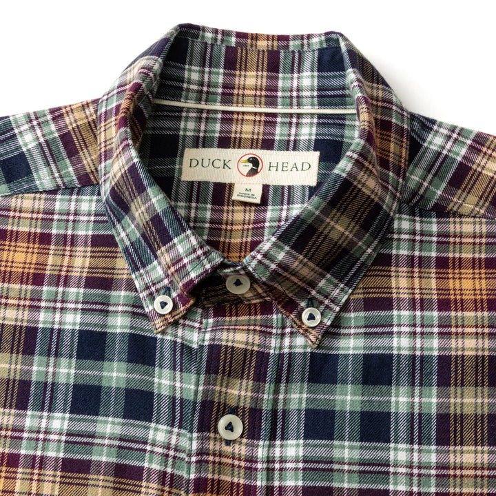 Duck Head Cotton Flannel Sport Shirt: Eckard Plaid Maritime Blue