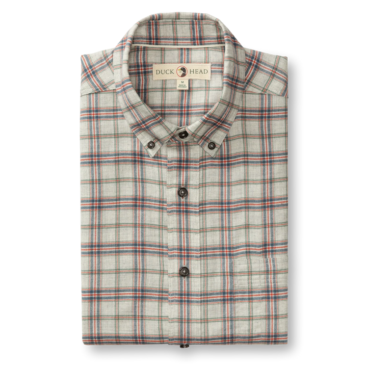 Duck Head Cotton Flannel Sport Shirt: Malcolm Plaid Grey Heather