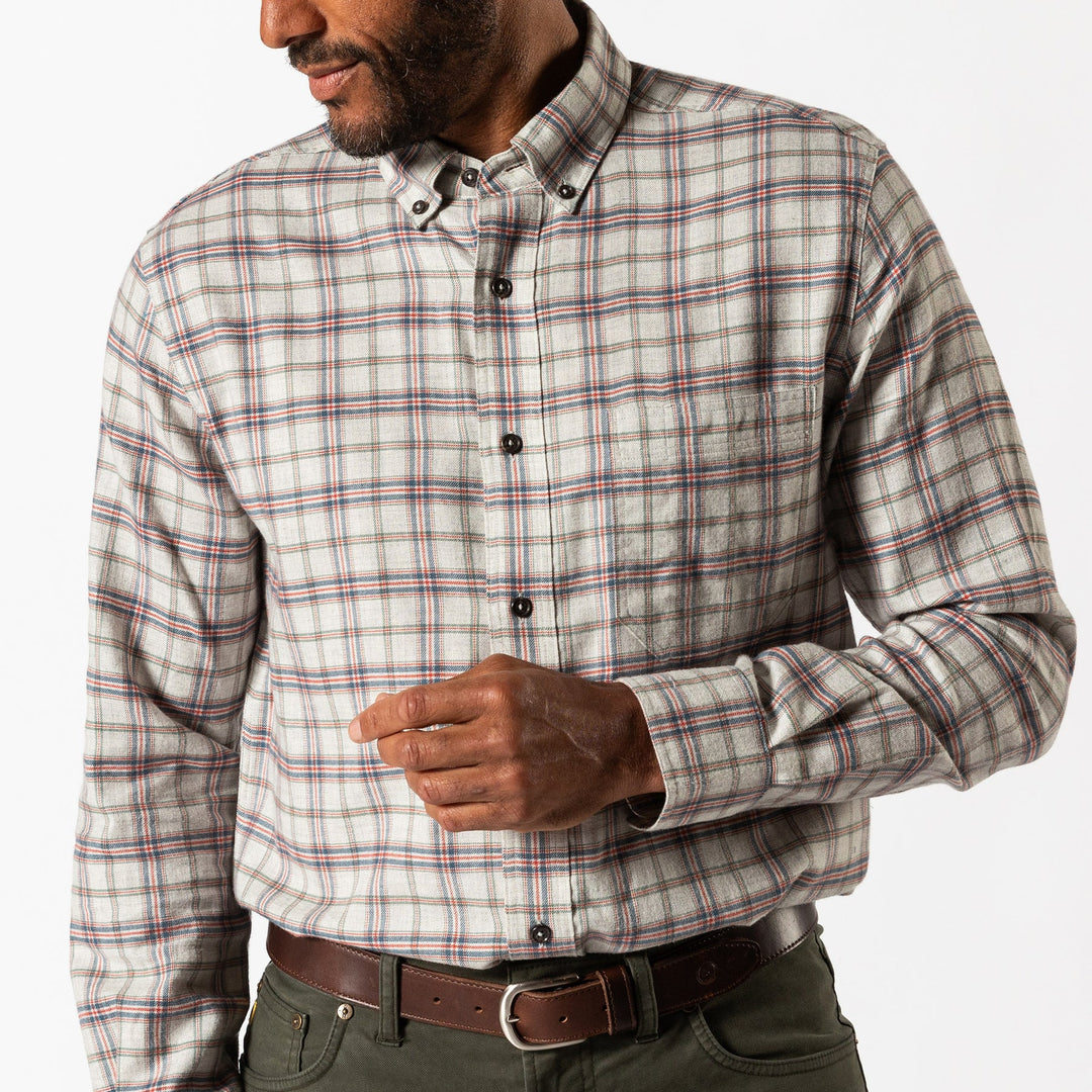 Duck Head Cotton Flannel Sport Shirt: Malcolm Plaid Grey Heather