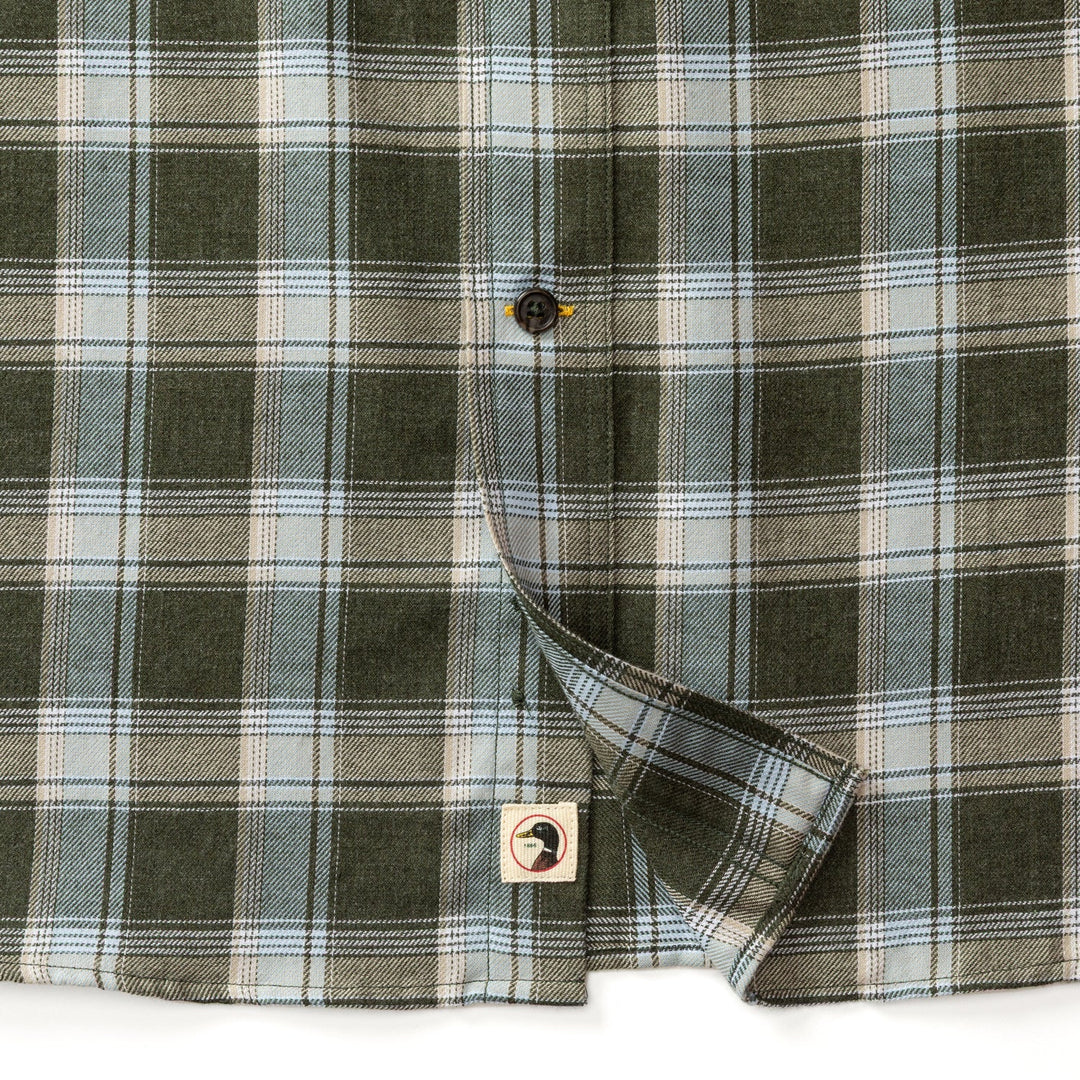 Duck Head Cotton Flannel Sport Shirt: Hank Plaid Deep Olive Heather