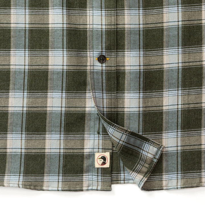 Duck Head Cotton Flannel Sport Shirt: Hank Plaid Deep Olive Heather