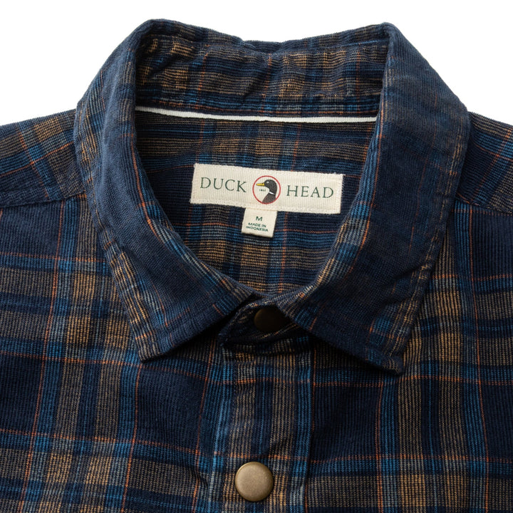 Duck Head Corduroy Plaid Snap Shirt: Cavern Plaid Maritime Blue