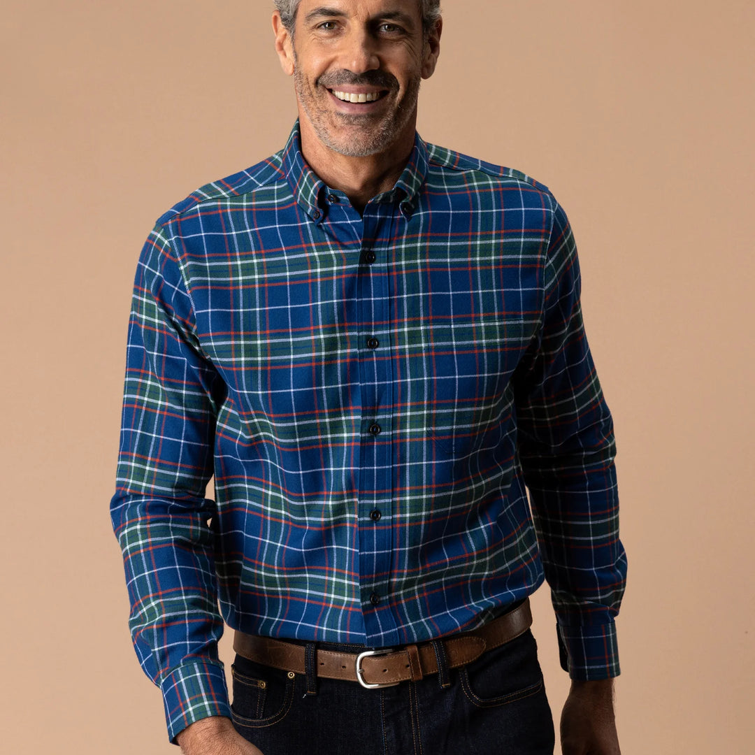 Duck Head Cotton Flannel Sport Shirt: Navy Peony