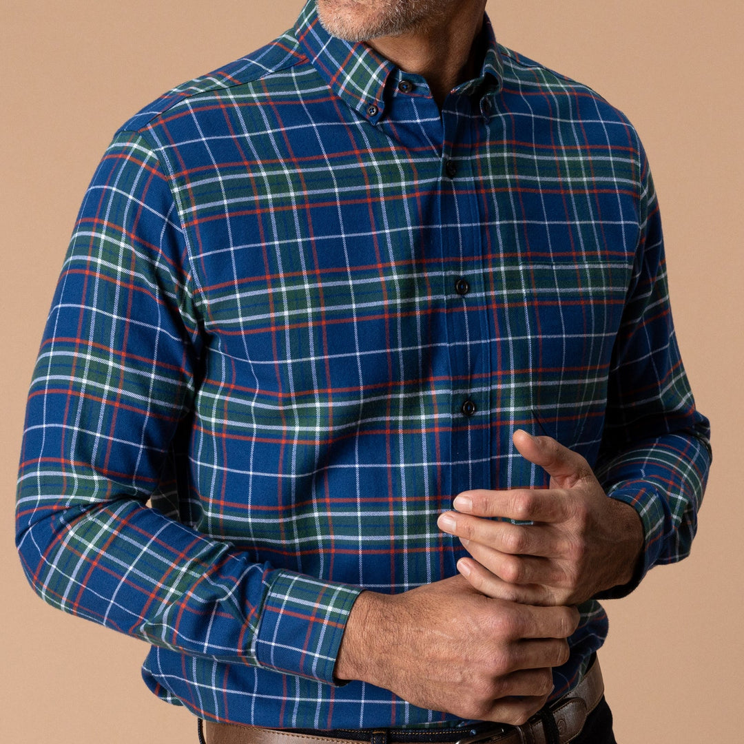 Duck Head Cotton Flannel Sport Shirt: Navy Peony