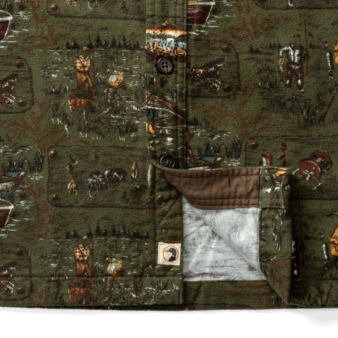 Duck Head Slater Moleskin Overshirt Fisherman Print: Dark Forest Green