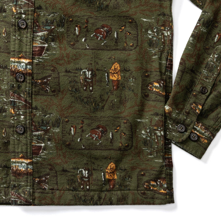 Duck Head Slater Moleskin Overshirt Fisherman Print: Dark Forest Green