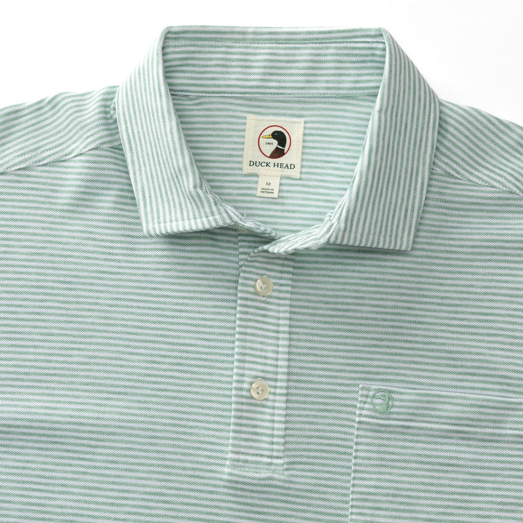 Duck Head Summerford Stripe Performance Pique Polo: Seaboard Green Heather