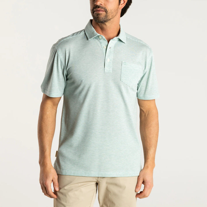 Duck Head Summerford Stripe Performance Pique Polo: Seaboard Green Heather