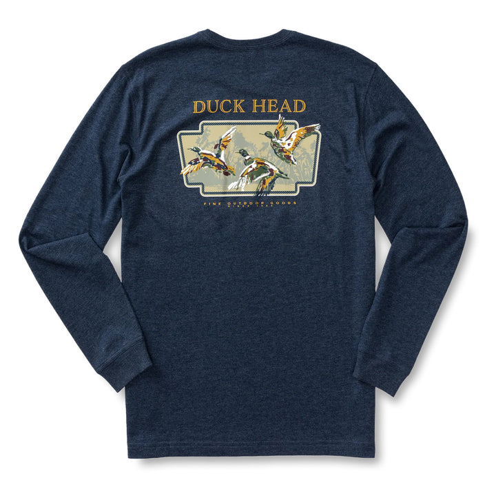 Duck Head Flying Mallard Long Sleeve T-shirt: Royal Navy Heather