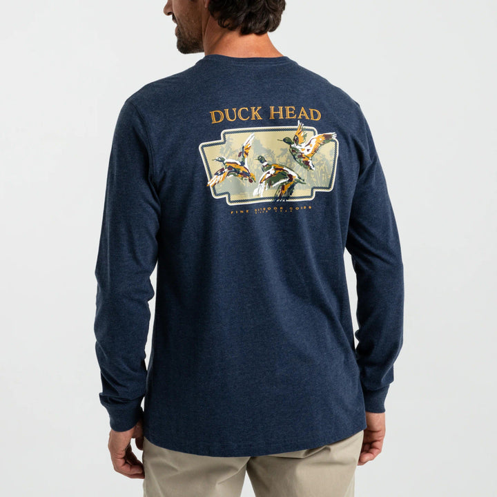 Duck Head Flying Mallard Long Sleeve T-shirt: Royal Navy Heather