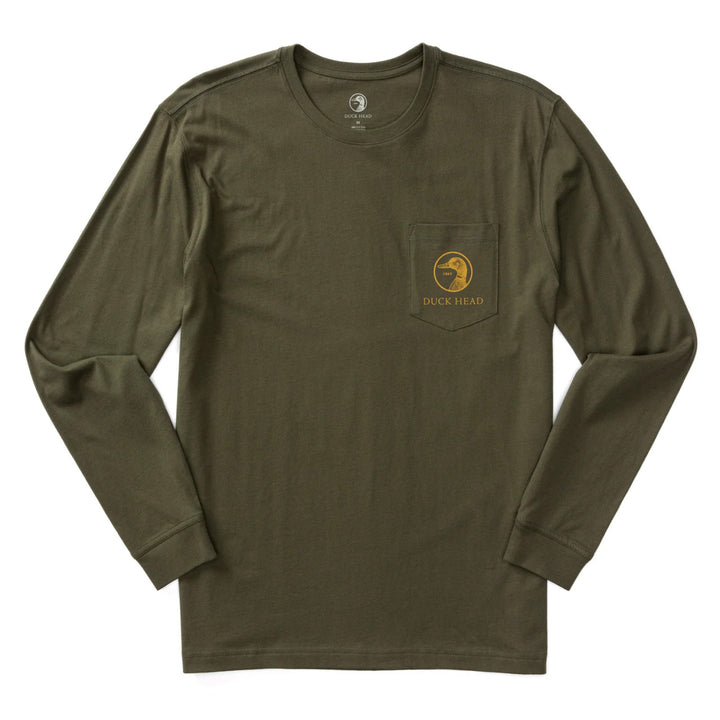 Duck Head Flying Mallard Long Sleeve T-shirt: Dark Forrest Green