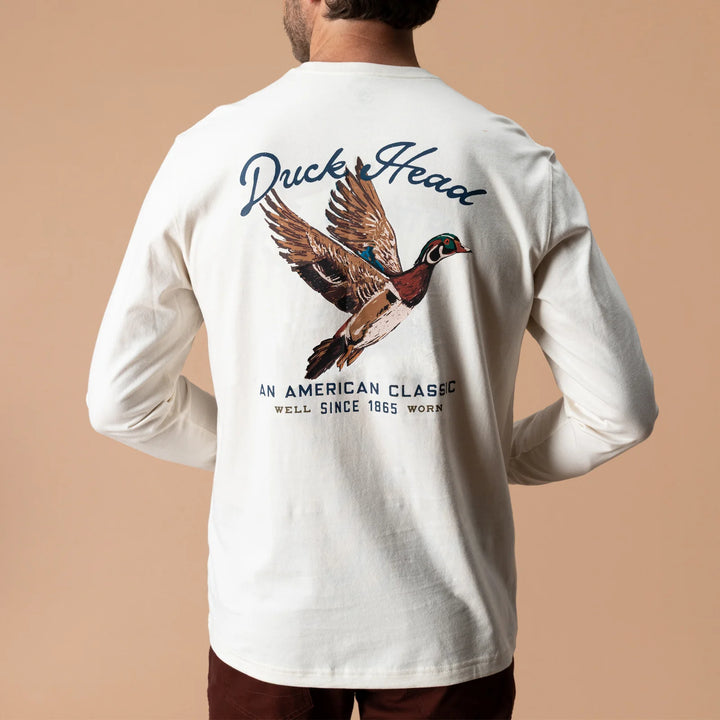 Duck Head Flying Wood Duck T-shirt: Antique White