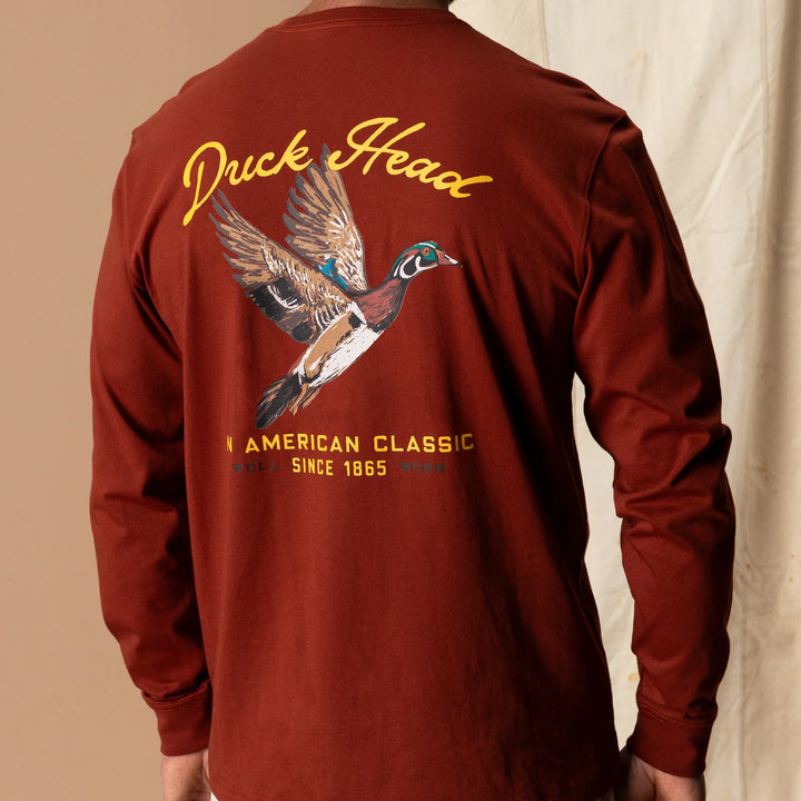 Duck Head Flying Wood Duck T-shirt: Brandy Brown