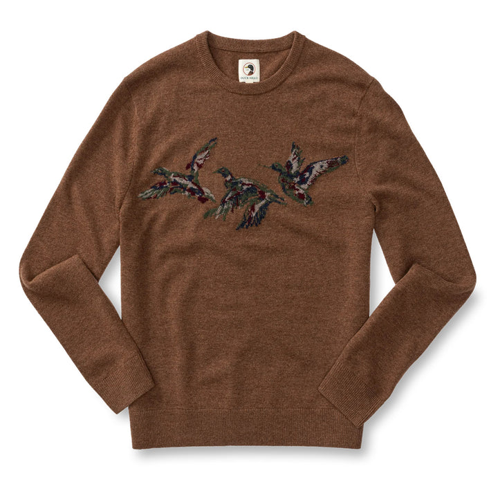 Duck Head Flying Mallard Intarsia Merino Crewneck Sweater: Cider Brown Heather