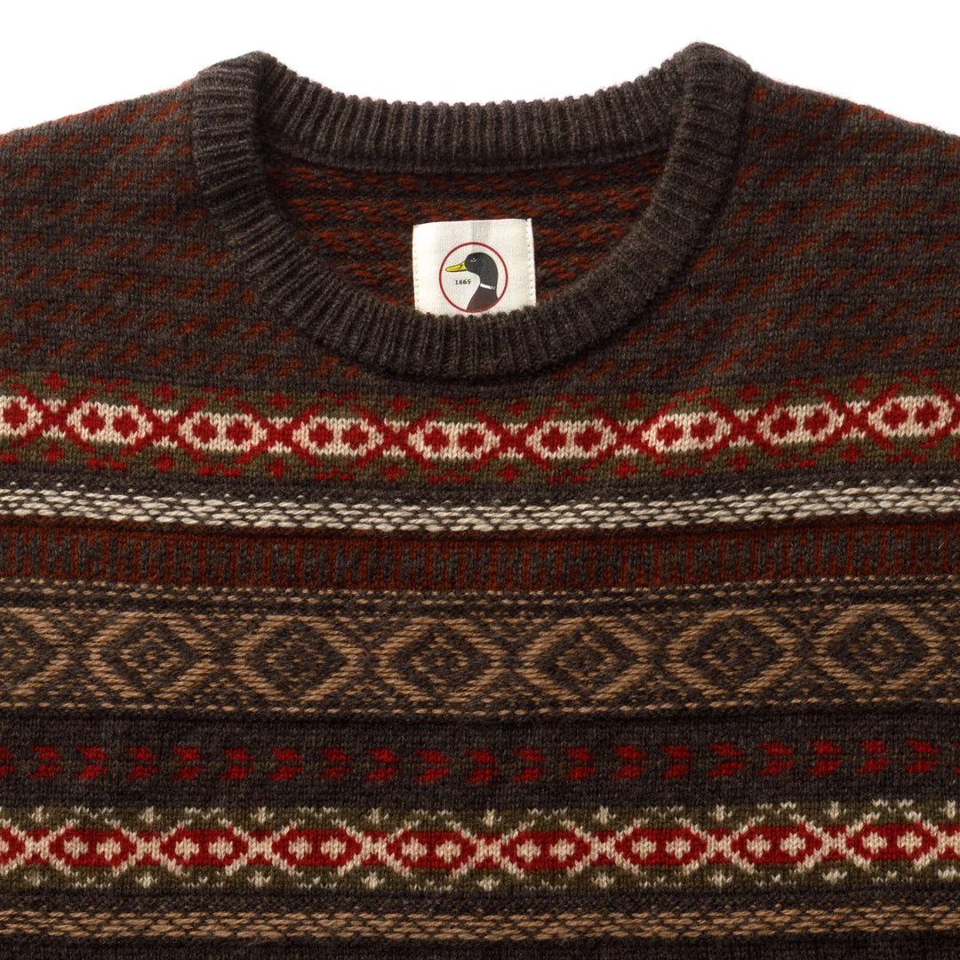 Duck Head Birch Fair Isle Merino Crewneck Sweater: Espresso Brown
