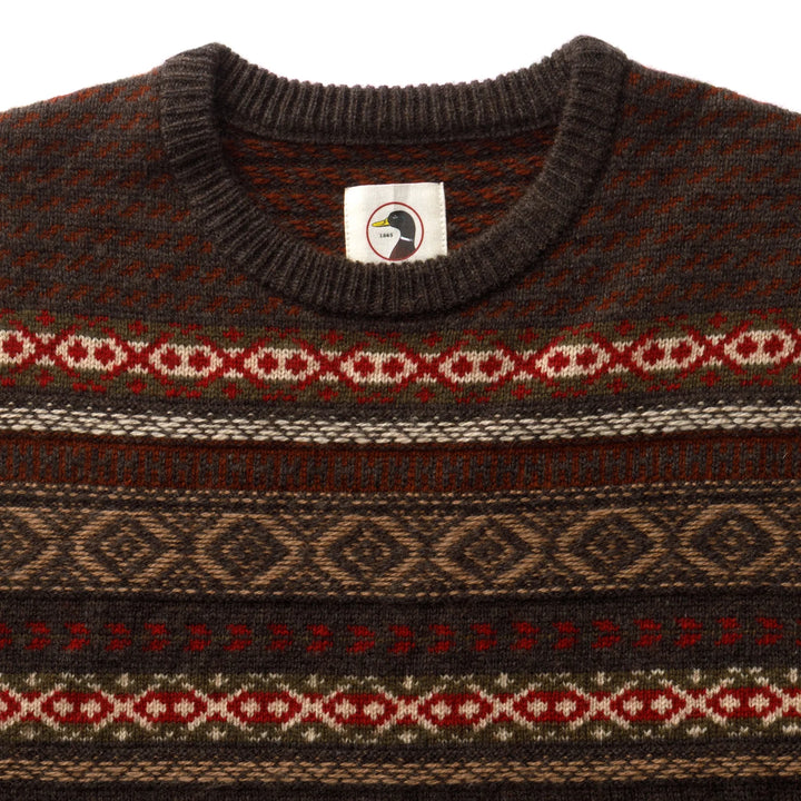 Duck Head Birch Fair Isle Merino Crewneck Sweater: Espresso Brown