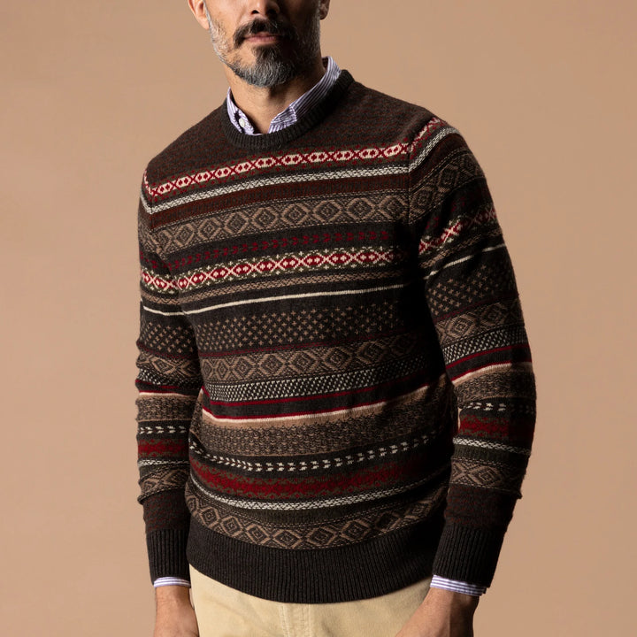Duck Head Birch Fair Isle Merino Crewneck Sweater: Espresso Brown