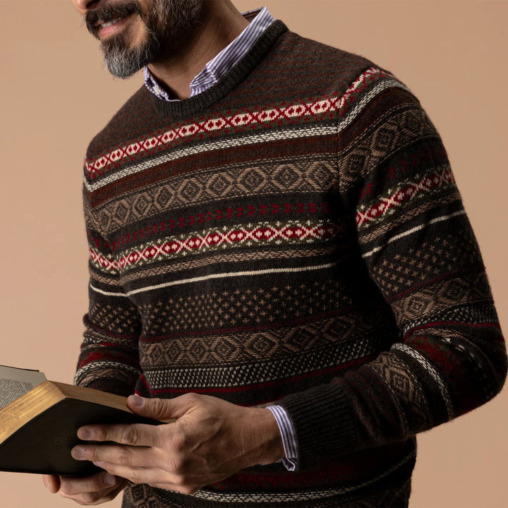 Duck Head Birch Fair Isle Merino Crewneck Sweater: Espresso Brown