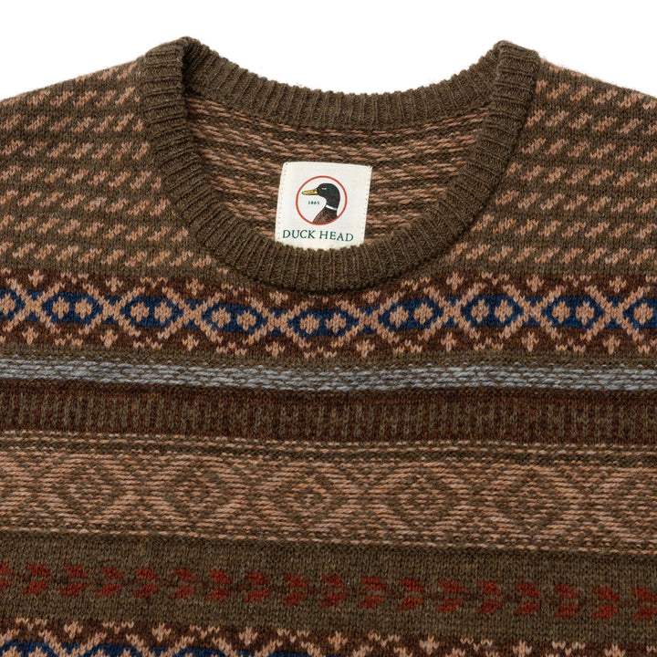 Duck Head Birch Fair Isle Merino Crewneck Sweater: Olive Pine Heather