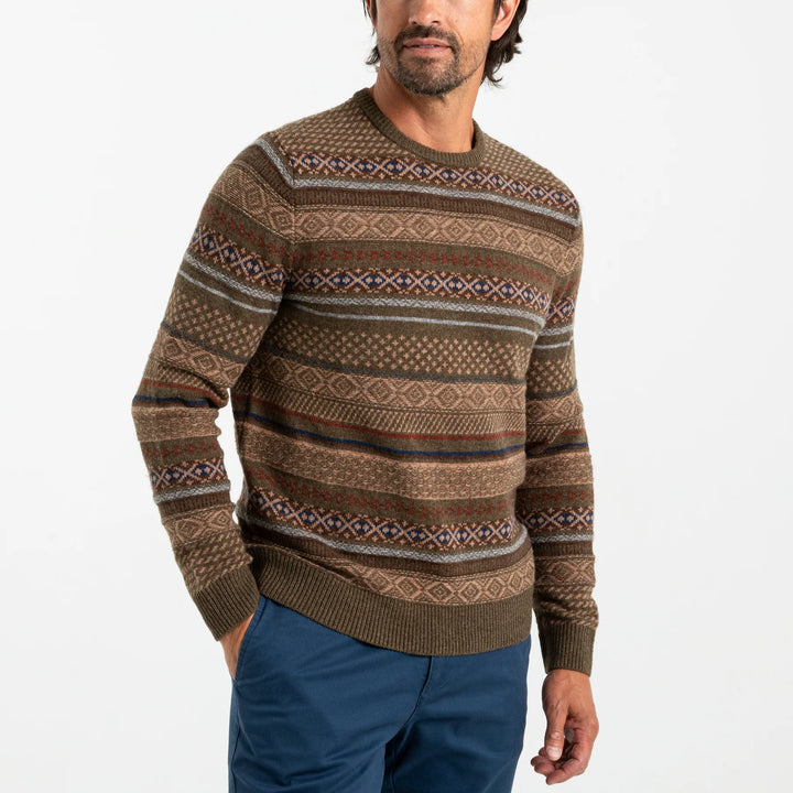 Duck Head Birch Fair Isle Merino Crewneck Sweater: Olive Pine Heather