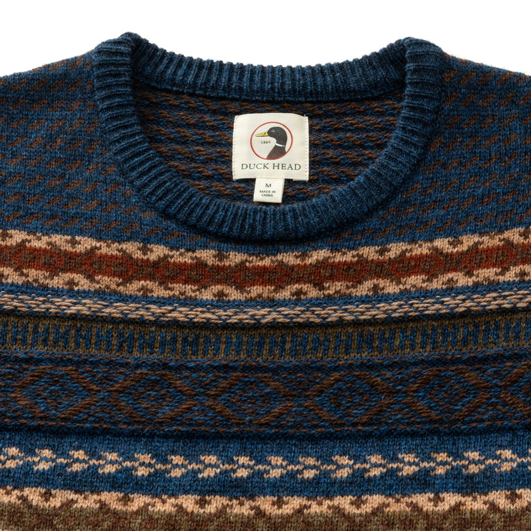 Duck Head Birch Fair Isle Crewneck Sweater: Maritime Blue Heather