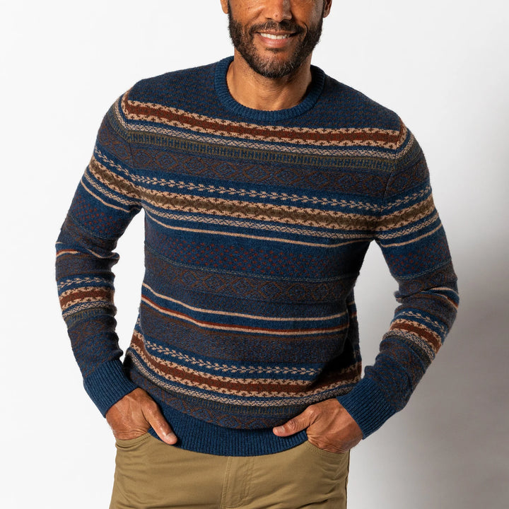Duck Head Birch Fair Isle Crewneck Sweater: Maritime Blue Heather