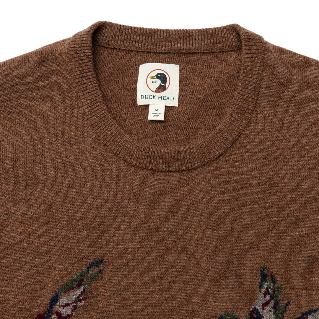 Duck Head Flying Mallard Intarsia Merino Crewneck Sweater: Cider Brown Heather