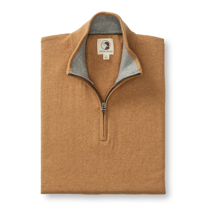 Duck Head Ridley 1/4 Zip Sweater: Camel